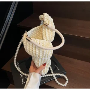 Handmade Woven Crochet Bag Women’s Seaside Conch Shell Crossbody Bag Pearl Shoulder Strap Handbag Seashell Purses
