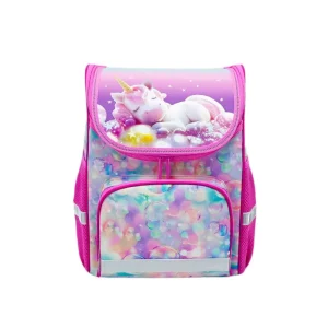 Haslor Fashion Pink Unicorn Print Unisex Girl Kids School Backpack Ergonomic Back Zipper Closure OEM Manufacturer