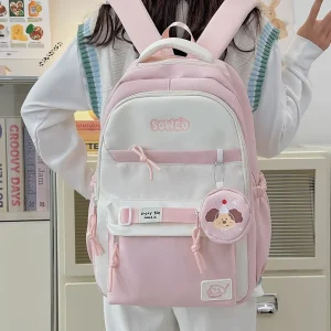 High-End Fashion Nylon School Backpack for Junior High Students Large Capacity Retractable Air Cushion Straps 15 Inch Zipper