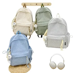 High-End Plaid Nylon Wear-Resistant Schoolbag Girls Junior Senior High Students Class Backpack All-Match Designer