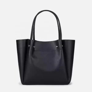 High Quality Custom Soft PU Leather Women’s Shoulder Tote Bags Fashion Style Two Handles Straps Black Hasps Closure Nylon Lining