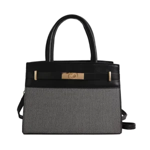 High Quality Luxury Color Block Leather Canvas Hardware Decor Fashion Shoulder Bag Daily Sophisticated Women’s Handbag