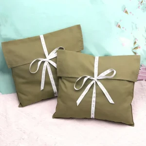 High Quality Organic Cotton Envelope Jewelry Comb Mirror Packing Bag With Ribbon Custom Logo Printed Muslin Envelope Pouch