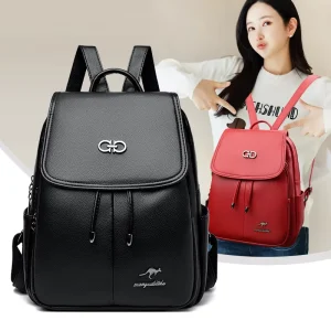 High Quality Women’s Waterproof PU Backpack with Durable Leather Portable School Backpack with Zipper Closure for Girls