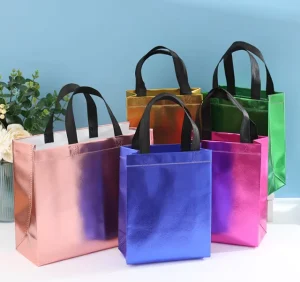 In stock Durable Laser Non woven Bags with Laminated Aluminum Coating Gift & Craft Handbags Shopping Bags Custom Logo Printable