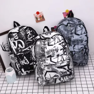 Junior High School Student’s Large Capacity Personalized Letter Graffiti Backpack Trendy Fashionable Travel Handbag for Couples