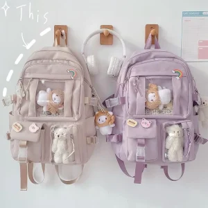 Kawaii Backpack Cute Backpack for Teen Girl School Kids Book Bag Travel Backpack Large Capacity Aesthetic Canvas School Bag School Bags