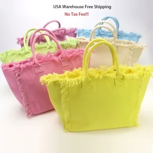 Keymay USA Warehouse Free Shipping Summer Women Large Handbag Travel Beach Bag Canvas Fringe Tote Bag Beach Tote Bags