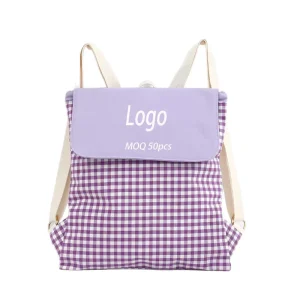 Kids Backpack Roll Mini Mustard Cotton Plaid Gingham Customized Students Backpacks with logo Embroidery Text Printing