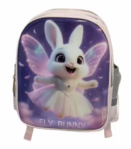 Kids Purple Fashion Backpack with Winged Bunny Cartoon Design Zipper Closure Lightweight School Bag for Unisex