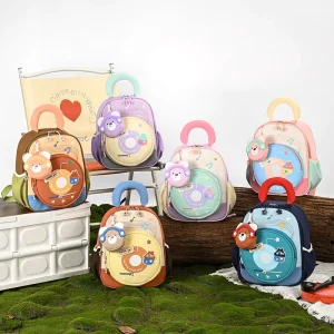 Kindergarten Backpack 2-6 Year Olds Cute Anime Cartoon Design Unisex Nylon Zipper Curved Shoulder Straps