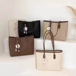 Korean Style Female Shoulder Bag Large Capacity Simple Fashion with Two Handles Zip Closure and Polyester Lining
