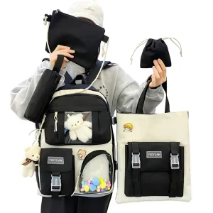 Korean Style Nylon 20 35L Curved Shoulder Strap Letter Pattern Backpack High School Student Preppy Book Bag Womens