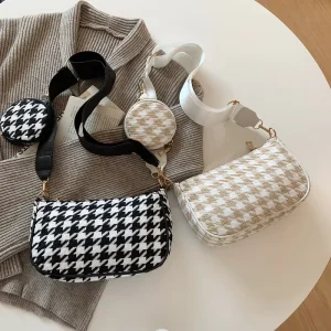 Korean Style Plaid Letter Bag for Women Fashionable Single Shoulder Crossbody with Zip Closure Small Square Bag
