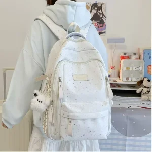 Korean Sweet Fresh Star Patterned Large Capacity Nylon Air Middle School Unisex Fashion Backpack