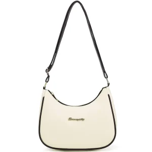 Ladies Contrasting Color Armpit Synthetic Leather Crossbody Shoulder Bag Single Strap ZIP Closure
