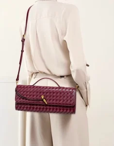 Ladies Hand Clutch Bags Fashionable Woven Shoulder Evening Party Bag Handle Clutch Purse Bag with Crossbody Strap PU Leather