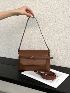Lady Vintage Vegetable Tanned Leather Two Straps Crossbody Shoulder Bag Premium Feel Waterproof New Model Versatile Stylish