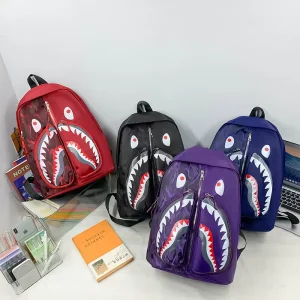 Large Capacity 20-35L Nylon Cartoon Shark Backpack Men’s Sports Backpack Waterproof Casual Student Backpack
