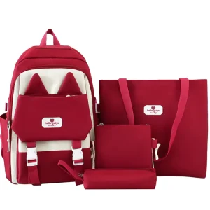 Large Capacity 4 Pieces School Teenager Student Backpack Set Cute Unisex Fashion Waterproof Pencil Case Lunch Bag