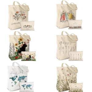 Large Capacity Animal Printed Tote Bag Daily Portable Handle Shopping Bag Canvas Shopping Bag