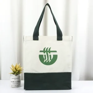 Large Capacity Organic Cotton Tote Bag with Custom Logo Embroidery Recyclable Flexiloop Handle for Outdoor Shopping