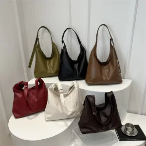 Large-Capacity PU Commute Style Winter Solid Color Simple Textured Casual Shoulder/Crossbody Tote Bag Magnetic Clasp for Women
