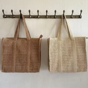 Large Capacity Paper Crochet Straw Bags Tote Summer Beach Handbags for Women