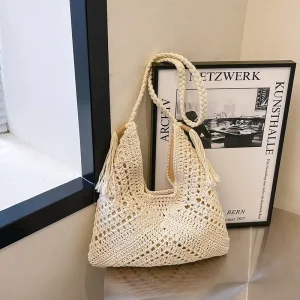 Large Capacity Women’s Woven Bag New Beach Vacation Casual Multifunctional Shoulder Bag