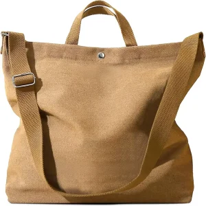 Large Casual Tote Bag for Women Canvas Crossbody Shoulder Bag with Polyester Lining Embroidery Capacity