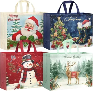 Large Reusable Non Woven Recyclable Gift Bags with Handles Custom Logo Silk Screen Printed Tags for Packaging
