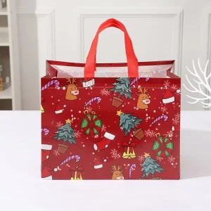 Large Size Christmas Tote Spunbond Bag NonWoven Fabric with Snowman Printed Party Candy Gift Bags