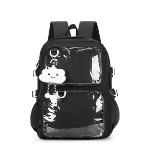 Lightweight Student Schoolbag Korean style Backpack with Transparent Front Pocket for Daily Use