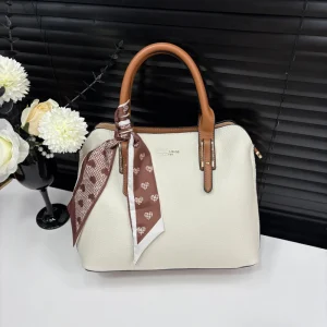 Litchi Pattern Shoulder Handbag With Scarf Trim Elegant Crossbody Bag for Daily Work Party
