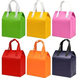 Logo Printed Non Woven Reusable Foldable Insulated Cooler Shopping Tote Bag Waterproof Recyclable Hand Length Handle