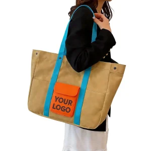 Low MOQ Custom High Quality Color Block Heavy Duty Oversized Multi-functional Foldable High Practicality Canvas Tote Bag
