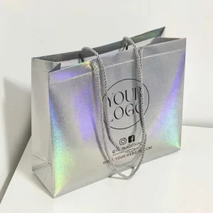 Luxury Large Capacity Holographic Packaging Laser Laminated Non woven Shopping Tote Bags with Logo