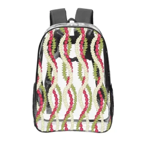 MOQ=1 Maile and Mokihana Lei Print Custom Made Thickened PVC Material 16 inch Casual Transparent Backpack for Students and Adults