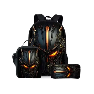 Mechanical Robots Print Waterproof Polyester Three Piece Backpacks Set for Boys and Girls 2D Flat Cartoon School Bags
