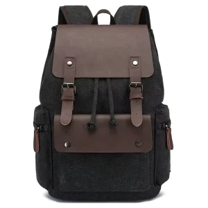 Men’s Leisure Fashion Canvas Travel Laptop Backpack Outdoor Day Pack for Students 14 Inches Cover Closure