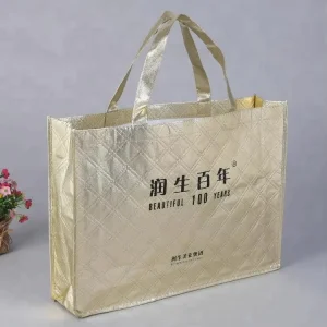 Metallic Gold Foils Laminated Non Woven Fabric Gold Tote Shopper Bags