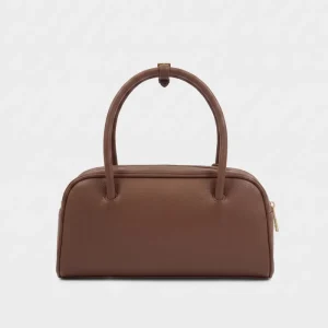 Mini Shoulder Bags Women’s Vegan Leather Dark Brown Handbag with Zipper Closure for Daily Use