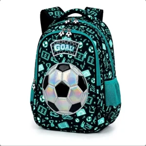 Neon Glow Fashion Cartoon Soccer Mini Backpack for Toddlers & Kids Waterproof School Bag with 3D Holographic Ball Design