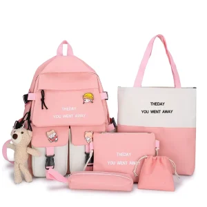 New Arrival Fashion New School Backpack Shoulder Bag Purse Handbag 5 piece Set Kids Backpack and Lunch Box Sets