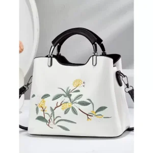 New Arrival Women’s Flower Embroidered Bucket Tote Bag Waterproof Capacity Elegant Fashion Shoulder Strap Handbag