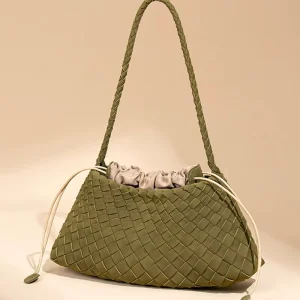 New Collection Faux Suede Leather Woven Bag Vintage Market Tote Convertible Handbag Unique Versatile Shoulder Underarm Pack