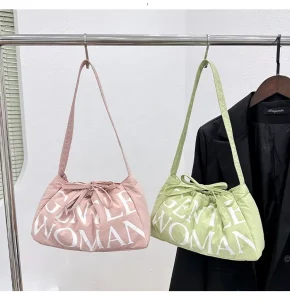 New Design Cotton Promotional Bags Silk Screen Printed Custom Private Label Women’s Tote Handbag Puffer Shopping Bags