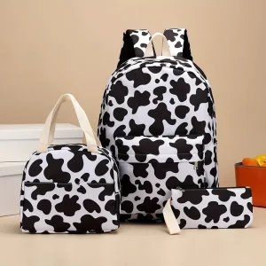 New Design Oxford Fashion Waterproof School Backpack Sets Lunch Bag for Kids Geometric Pattern Unisex Zipper Large