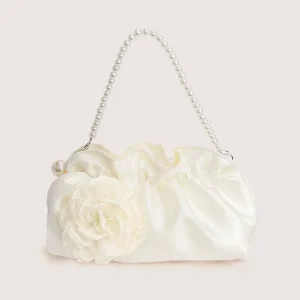 New Fashion National Women’s Candy Pattern Pearl Flowers ZIP Closure Single Strap Portable Underarm Shoulder Bag Polyester