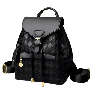 New HK Women’s New Style Casual Plaid PU Backpack Zipper Closure Fashion Luxury Designer Women Backpack for Work